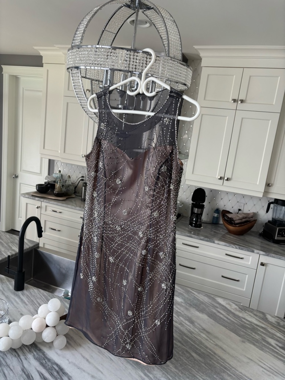 Beaded Sheer Overlay Mini Dress in Charcoal perfect mother of the bride size 14